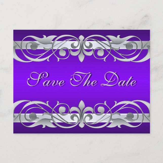 Großherzogin Silver Lila Save the Date Postkarte (Vorderseite)