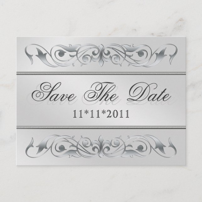 Großherzogin Silver Scroll Save the Date Postkarte (Vorderseite)