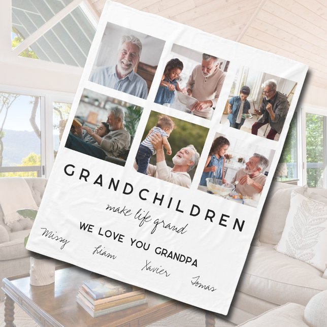 Großkinder machen Leben Fleecedecke ("Grandchildren Make Life" Grandpa Photo Collage Fleece Blanket)