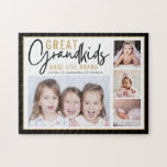 Großkinder machen Leben großartige Großeltern 4 Fo Puzzle<br><div class="desc">Ein modernes Foto-Collage Geschenk für Großeltern mit einem sentimentalen Zitat: "Großkinder machen das Leben großartig".Persönlich mit 4 Bildern und Enkeln-Namen,  um es zu einem unvergesslichen Geschenk für den Weihnachtsmüttertag,  den Großeltertag und den Geburtstag zu machen.</div>