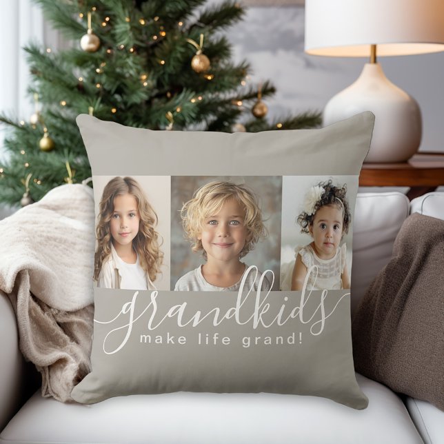 Großkinder machen Life Grand 3 Foto Collage Kissen (A great Christmas gift for grandparents!)