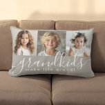 Großkinder machen Life Grand 3 Foto Collage Lendenkissen<br><div class="desc">Dieses Kissendesign aus Lumbalbügler ist ein wohlüberlegtes Geschenk für Großeltern und verfügt über eine 3-Foto-Vorlage, mit der sich Fotos von Enkelkindern personalisieren lassen. Eine Kombination moderner handgeschriebener Schrift kombiniert mit einem modernen serifenlosen Sans-Schriftart schreibt: "Enkel machen das Leben großartig!" Der Hintergrund ist ein neutrales Taupe Beige, das ein gemütliches Ambiente...</div>
