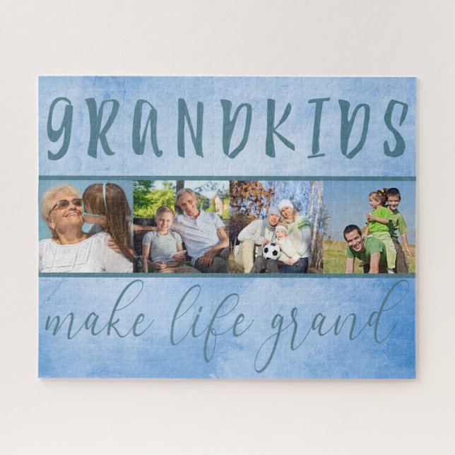 Großkinder machen Life Grand 4 Foto Collage Blue Puzzle (Horizontal)