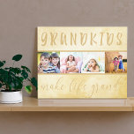 Großkinder machen Life Grand 4 Foto Collage Creme Leinwanddruck<br><div class="desc">Erstellen Sie Ihre eigene Canvas Print für die besonderen Großeltern. Der Wortlaut lautet "Enkel machen das Leben groß", der einen Rahmen für eine einfache Collage aus Foto mit Ihren Lieblingsfotos bildet. Die Vorlage ist für Sie bereit, 4 Bilder der Enkel hinzuzufügen, die quadratisch und in einem Streifen dargestellt werden. Das...</div>