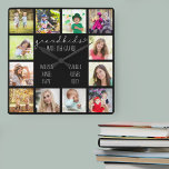 Großkinder machen Life Grand Quote 12 Foto Schwarz<br><div class="desc">Foto Uhr für Großeltern mit 12 Ihrer Lieblingsfotos. Erstellen Sie Ihre eigene Grid-Stil Foto-Collage und fügen Sie die Enkelkinder Namen (2 bis 8 Namen sehen am besten aus). Das Zitat lautet "Enkel machen das Leben großartig" und ist mit einem Herz für Liebe fertig. Das Design ist in handgeschriebener und whimsical...</div>