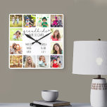 Großkinder machen Life Grand Quote 12 Foto Weiß<br><div class="desc">Foto Uhr für Großeltern mit 12 Ihrer Lieblingsfotos. Erstellen Sie Ihre eigene Grid-Stil Foto-Collage und fügen Sie die Enkel-Namen (2 bis 8 Namen sieht am besten aus). Das Zitat lautet "Enkel machen das Leben groß" und ist mit einem Herz für die Liebe fertig. Das Design ist in handgeschriebener und skurriler...</div>