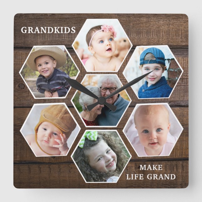 Großkinder machen Life Grand Quote 7 Foto Wood Quadratische Wanduhr (Vorderseite)