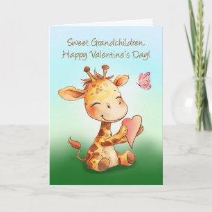 Großkinder Valentine Niedlich Happy Giraffe Hearts Karte