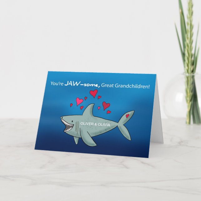 Großkinder Valentinstag Shark Karte (Vorderseite)