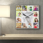 Großkinder Zitat 12 Foto Graumarmor kundenspezifis<br><div class="desc">Foto Uhr für Großeltern mit 12 Ihrer Lieblingsfotos. Erstellen Sie Ihre eigene Grid-Stil Foto-Collage und fügen Sie die Enkel-Namen (2 bis 8 Namen sieht am besten aus). Die Formulierung lautet: "Enkel füllen einen Platz in Ihrem Herzen, von dem Sie nicht wussten, war leer" in der handgeschriebenen gerissenen Großbuchstabe und elegante...</div>