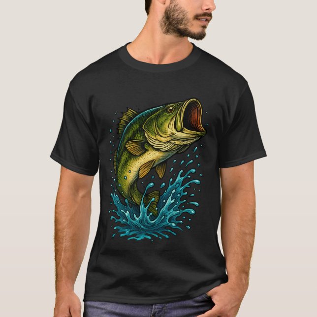Großmäuliger Barsch Illustration – Angeldesign T-Shirt (Vorderseite)