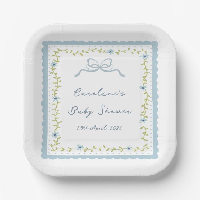 Großmillennial Blumen Baby Shower Papier Teller (Vorderseite)