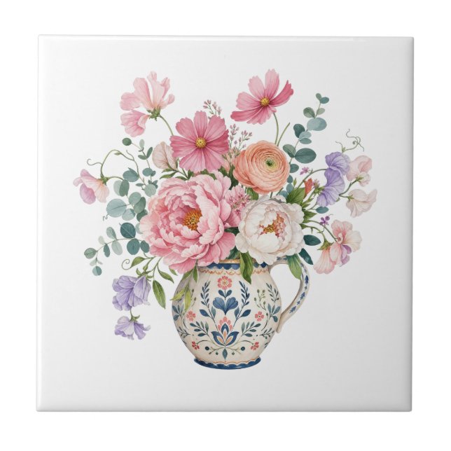 Großmillennial Rosa Pfingstrosen Cottage-Garten Bl Fliese (Vorderseite)