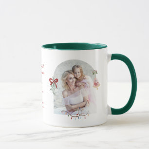 Großmillennial-Rosa-Schleifen-Mistel-Weihnachtsfot Tasse