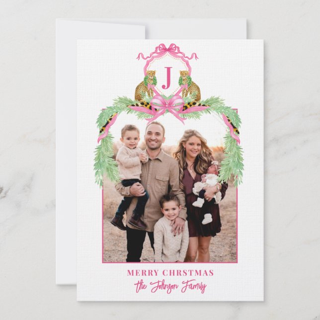 Großmillennial-Weihnachts-Leoparden-Monogramm-Foto Einladung (Vorderseite)