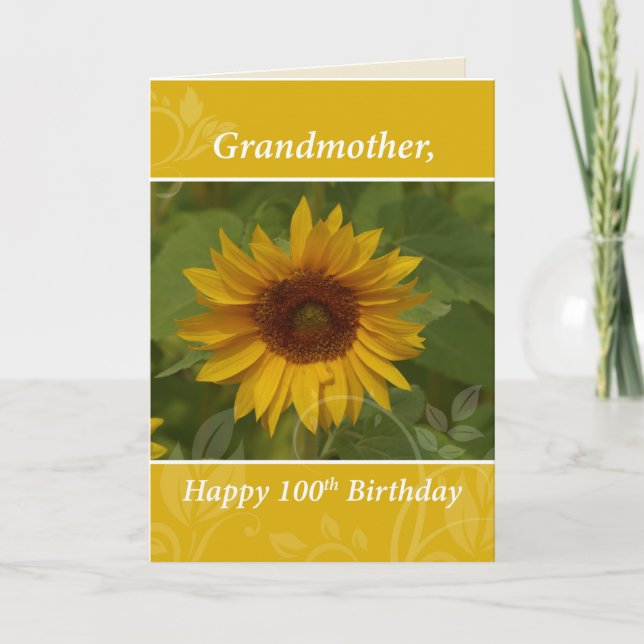 Großmutter 100. Jahr Sonnenblume Happy Geburtstag Karte (Vorderseite)