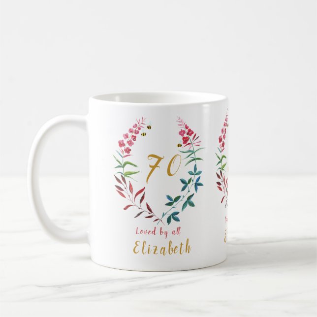 Großmutter 70. Geburtstag Blüte Ihren Namen hinzuf Kaffeetasse (Links)