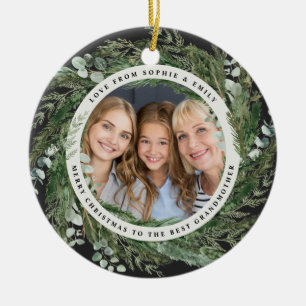 Großmutter Blattkranz Foto Weihnachtsschwarz Keramik Ornament
