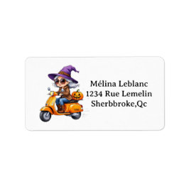 Großmutter Chibi-Hexe auf Scooter Ci Adressaufkleber