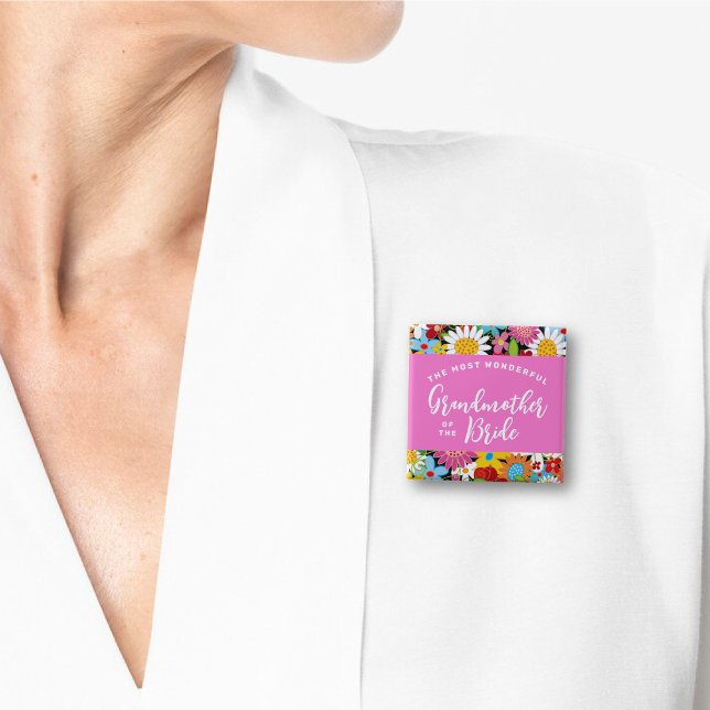 GROßMUTTER DER BRAUT Frühlingshochzeit mit Blumen Button (GRANDMA / GRANDMOTHER OF THE BRIDE Colorful Spring Flowers Garden Wedding Pin Button @ fat_fa_tin)
