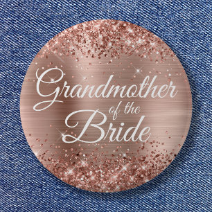 Großmutter der Braut Glitzernde Rosen-Goldfolie Button
