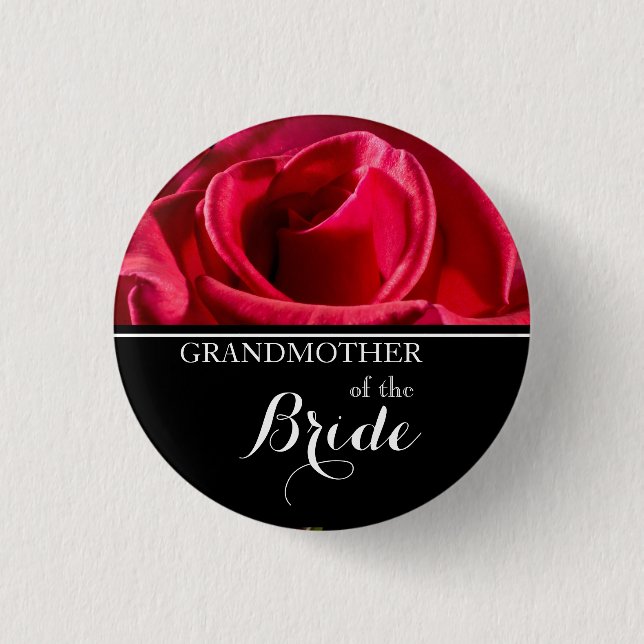 Großmutter der Braut-Hochzeits-Roten Rosen Button (Vorderseite)