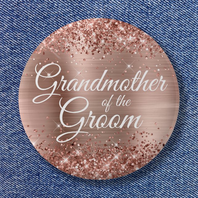 Großmutter der Groom Glittery Rose Goldfolie Button (Grandmother of the Groom Glittery Rose Gold Foil Button)