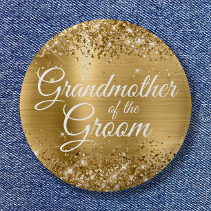 Großmutter des Bräutigams Glänzende Goldfolie Button