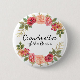 Großmutter des Bräutigams Rosa Rote Florale Kranz Button