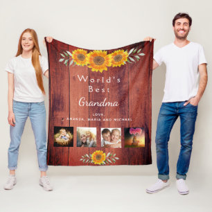 Großmutter Foto Collage rustikales braunes Holz Fleecedecke