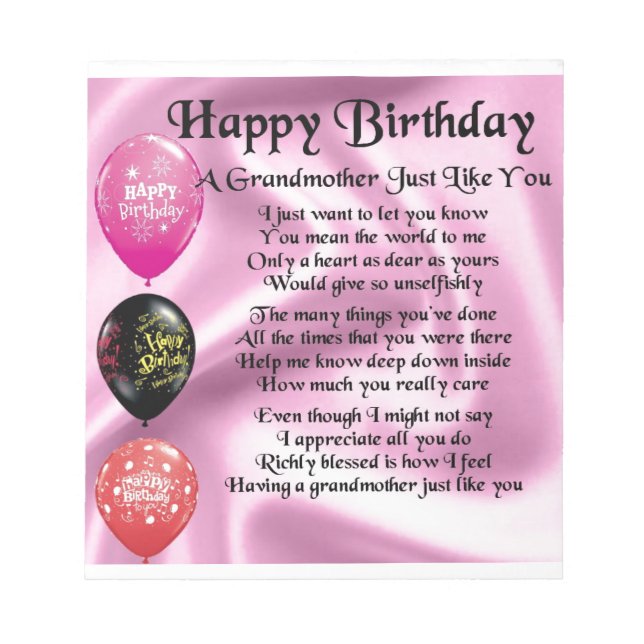Großmutter Gedicht - Happy Birthday Notizblock (Vorderseite)