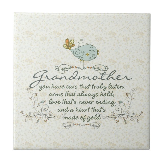 Großmutter-Gedicht mit Vögeln Fliese (Vorderseite)