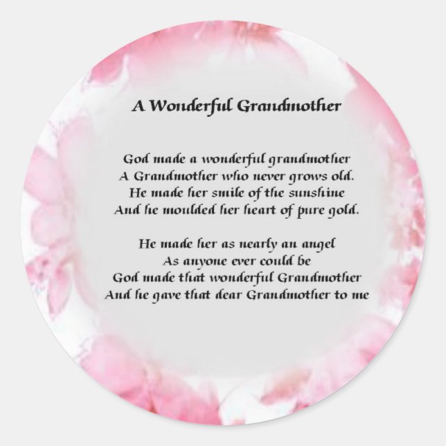 Großmutter-Gedicht - Rosa Blüte Runder Aufkleber (Vorderseite)
