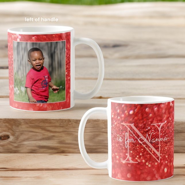 Großmutter Nanna Monogram Initial Coral Foto Kaffeetasse (custom photo mug front and back)