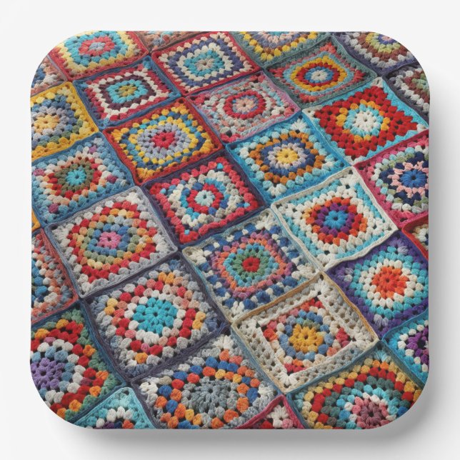 Großmutter-Quadrat-Häkeldecke  Pappteller (Vorderseite)