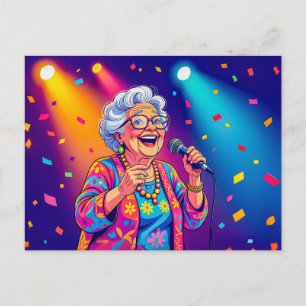 Großmutter singt auf Bühne Illustration Feiertagspostkarte