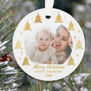 Großmutter-Weihnachtsfoto in Weiß und Gold Ornament