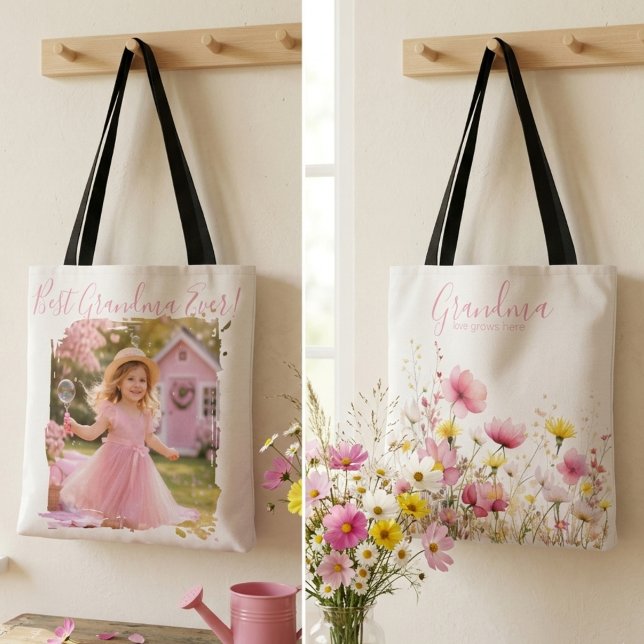 Großmutter Wilde Rosa Blume (Pink wildflower grandma photo tote)
