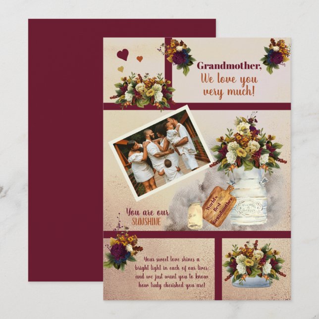 Großmutter Wir Liebe Ihr Foto fallen floral | Text Karte (Vorne/Hinten)