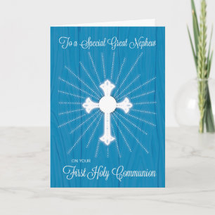 Großneffe Erstkommunion Kreuz und Strahlen Karte