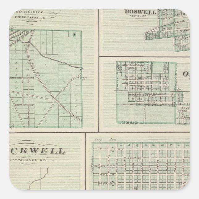 Großstadt Fowler, Benton Co Quadratischer Aufkleber (Vorderseite)