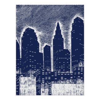 Großstadt-Nachtlichter Stadtbild-Silhouette Poster
