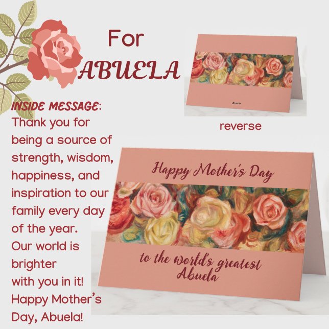 'Größte Abuela' Muttertags-Spanische Oma Karte (A beautiful floral roses Mother's Day card for your special Spanish Abuela grandma! Customizable.)