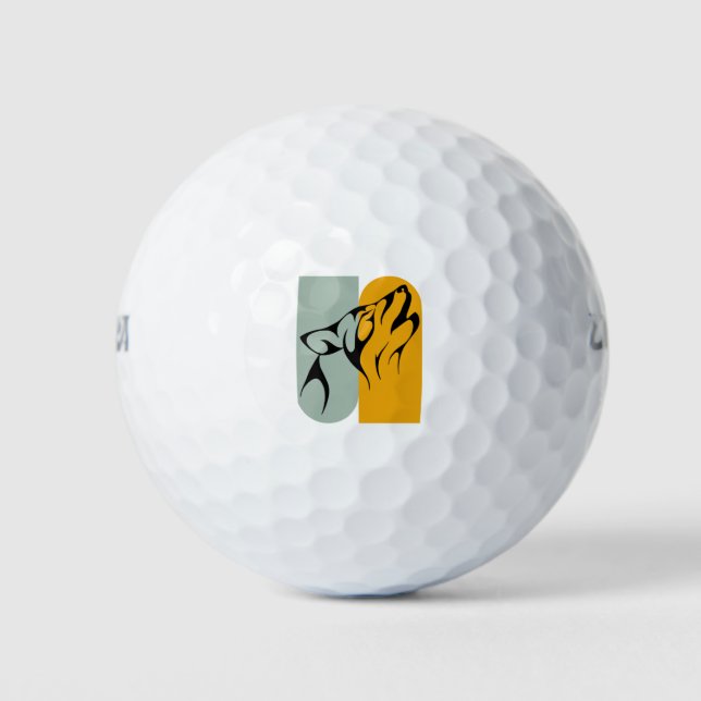 Größter Alpha Retro Gray Moon Wolf Howling Art Golfball (Vorderseite)