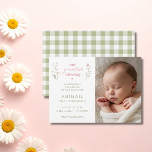 Größtes Segen Baby Mädchen Foto Geburt Ankündigung