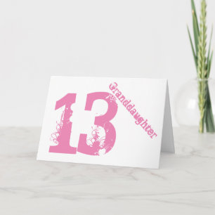 Großtochter, 13. Geburtstag, weiß und rosa. Karte