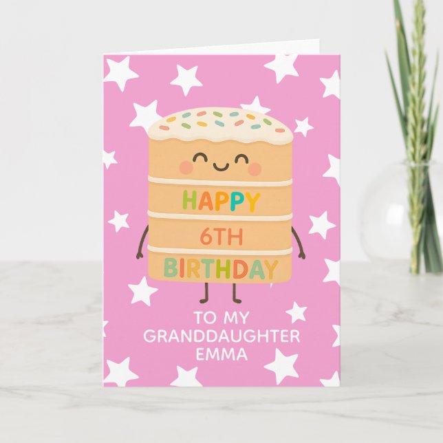 Großtochter 6. Geburtstag Pink Niedliche Kuchen Cu Karte (Vorderseite)