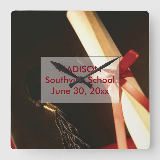 Großtochter Abschluss wünscht sich, Square Clock Quadratische Wanduhr (Vorderseite)