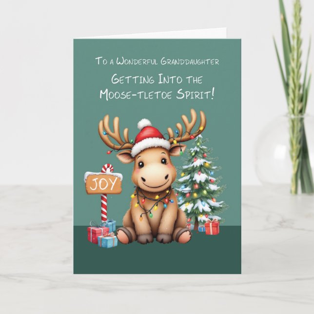 Großtochter Adorable Funny Moose Weihnachten Karte (Vorderseite)