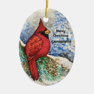 Großtochter Bright Roter Kardinal Weihnachtsbird Keramik Ornament